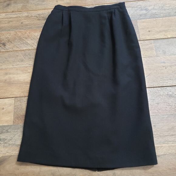 Kasper Wool Black Knee Length Pleated Lined Career Pencil Skirt Size 4 Corpcore - Picture 1 of 9